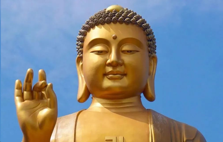 A large golden Buddha statue