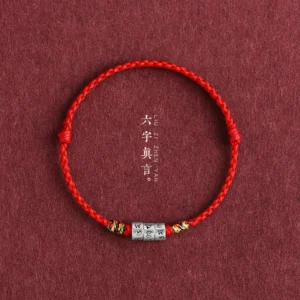 Adjustable Red String Bracelet with Tibetan Mantra for Protection and Blessings