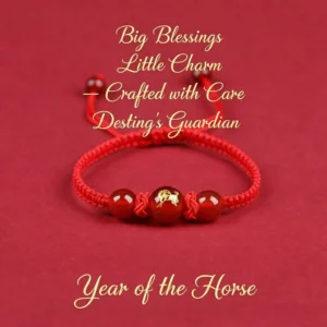2026 Year of the Horse Zodiac Bracelet Lucky Red String with Agate Horse Pendant